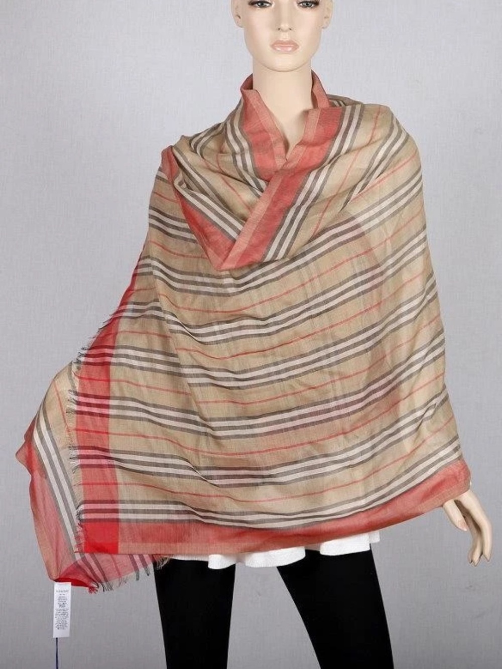 NEW BURBERRY ICON STRIPE WOOL SILK LIGHT GAUZE LONG SHAWL WRAP SCARF